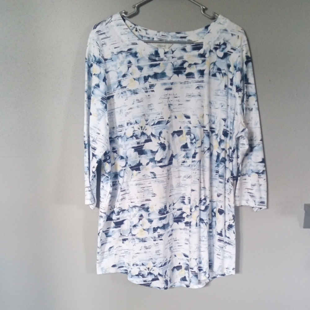 Cj Banks Women's Floral Print White/Blue's/Yellow Top Size XL